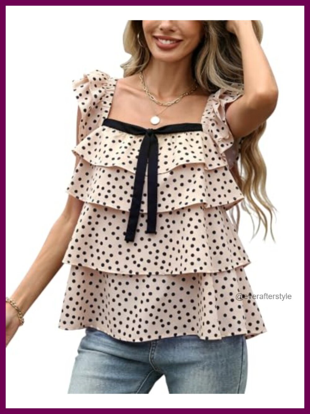 Women's Polka Dot Babydoll Peplum Ruffle Tiered Square Neck Tank Top